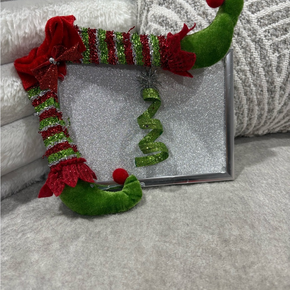 Festive Elf Stocking Holder with Glitter Frame